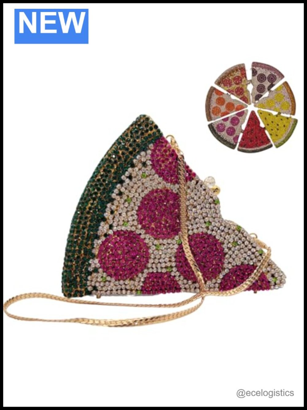 Pizza Shaped Rhinestone Evening Bag Clutch Purse for Women Party Prom